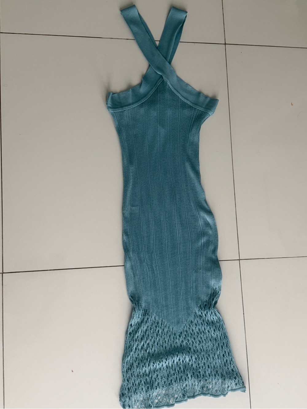 Dolce Vita Teal Cross-Strap Ribbed Knit Midi Dress